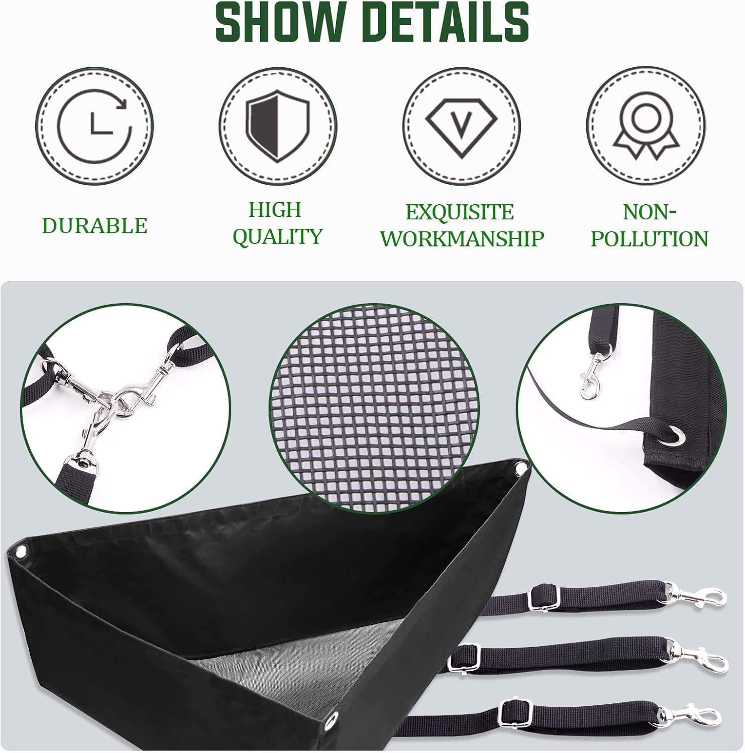 Keadic 5Pcs Black Hay Feed Bags Set, Large Capacity Horses Corner Feeder with Mesh Bottom and Snaps, 36" Slow Feed Hay Net for Full Day Feeding Horse Goats Trailer Stalls : Pet Supplies