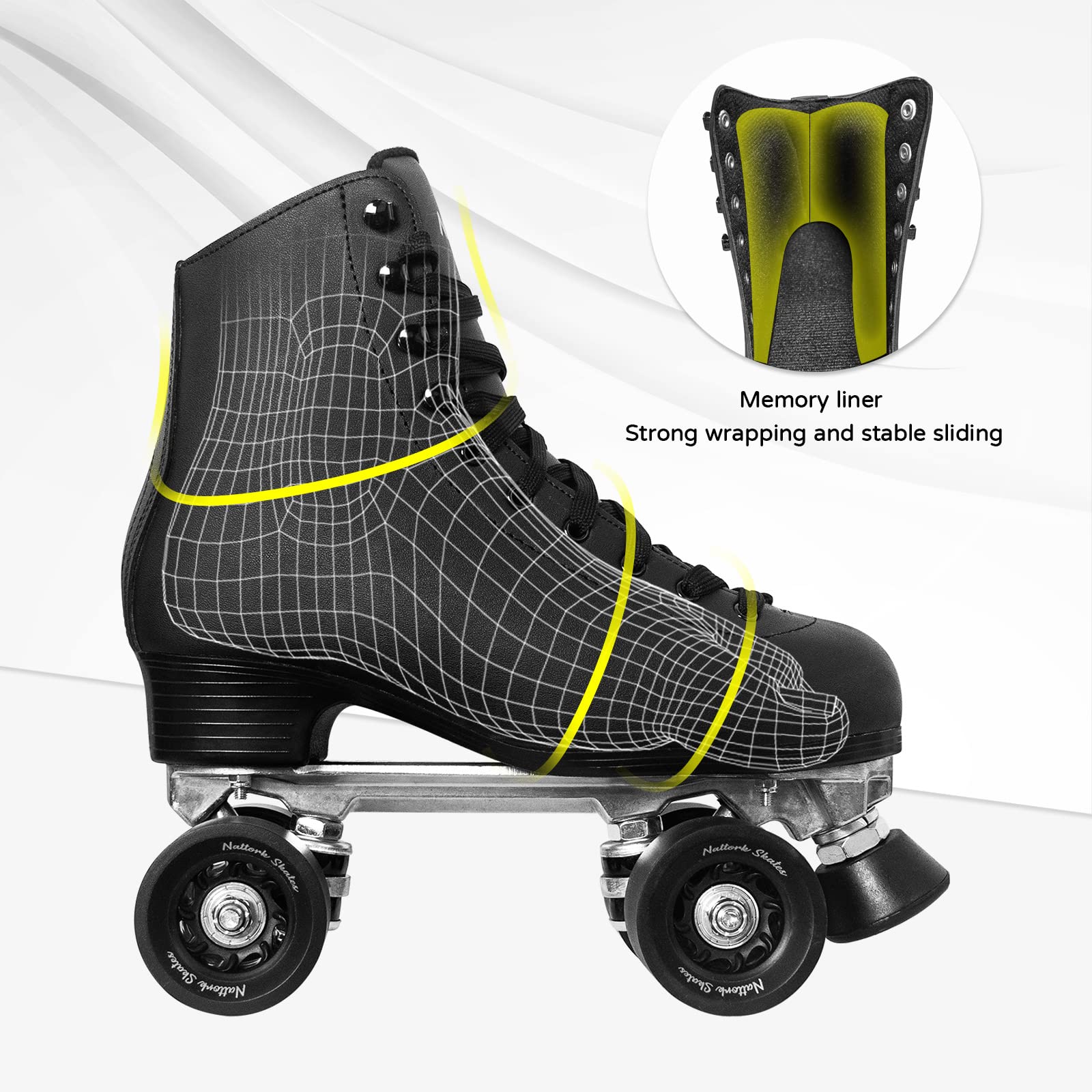 Roller Skates for Women with PU Leather High-top Double Row Rollerskates, Unisex-Adult Indoor Outdoor Derby Skate with Adjustable Fast Braking for Beginner