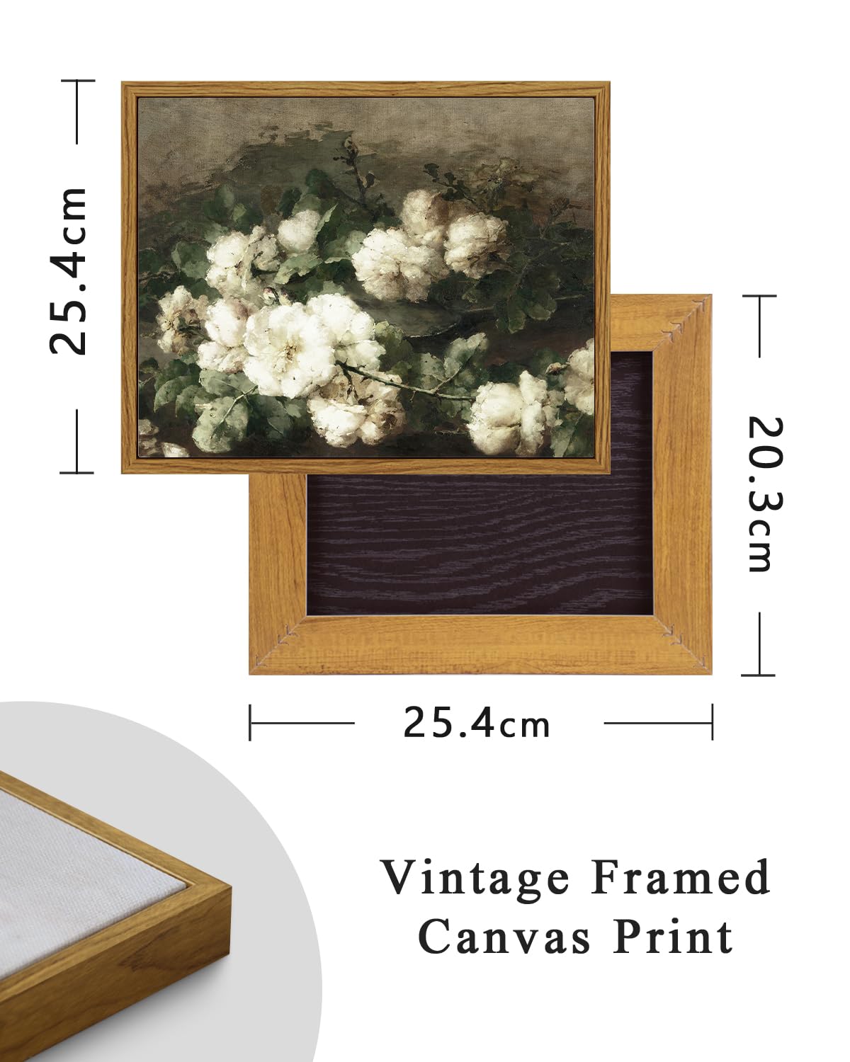 ARPEOTCY Framed Canvas Wall Art Prints, Living Room Hallway Shelf Decor, Cotton Floral Picture Paintings Wall Decor, Vintage Decor for Bedroom Bathroom Table, Aesthetic Room Decor, 20x25cm — view 4