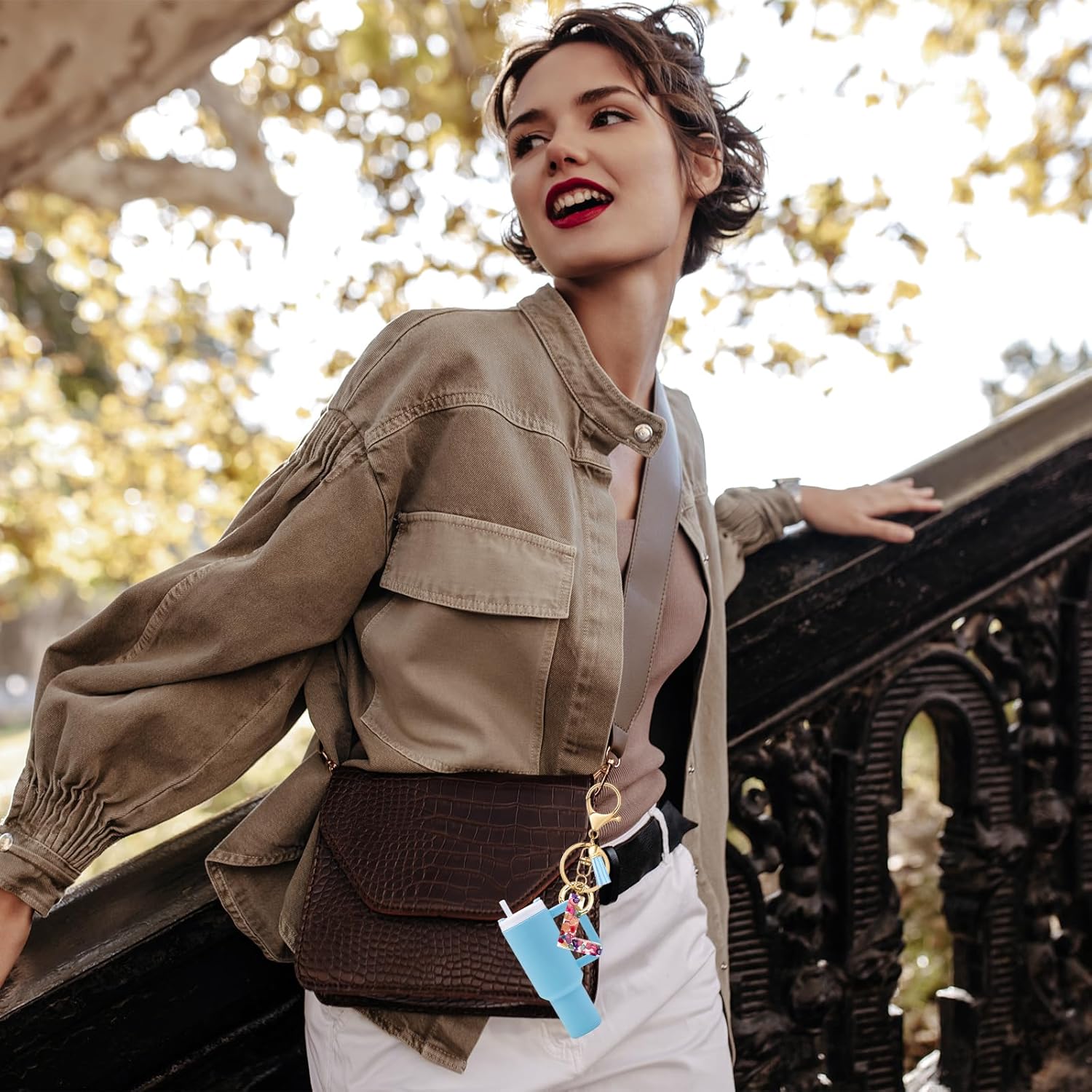 Mini Tumbler Chapstick Holder Keychain, Initial Letter Stanley Cup Charms Fashion Tassel Keychain for Backpack - Image 5