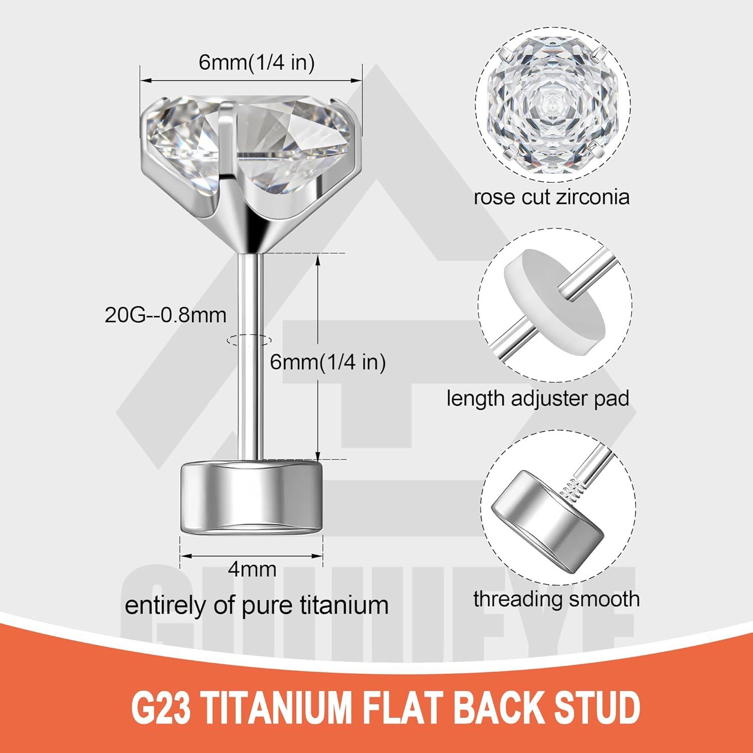 20G G23 Implant Grade Titanium Earrings for Sensitive Ears Women Girls | Hypoallergenic Flat Screw Back Earrings with Rose Cut Cubic Zirconia - Image 5