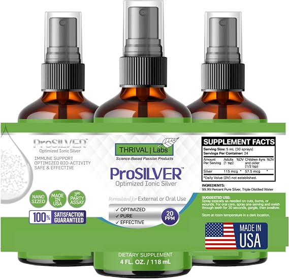 ProSILVER Green Ionic Colloidal Silver Liquid 20 PPM (4oz Spray) - Immune Support Plata Colloidal Drops for Immunity Bio Active, Amber Glass Bottle