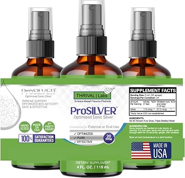 ProSILVER Green Ionic Colloidal Silver Liquid 20 PPM (4oz Spray) - Immune Support Plata Colloidal Drops for Immunity Bio Active, Amber Glass Bottle