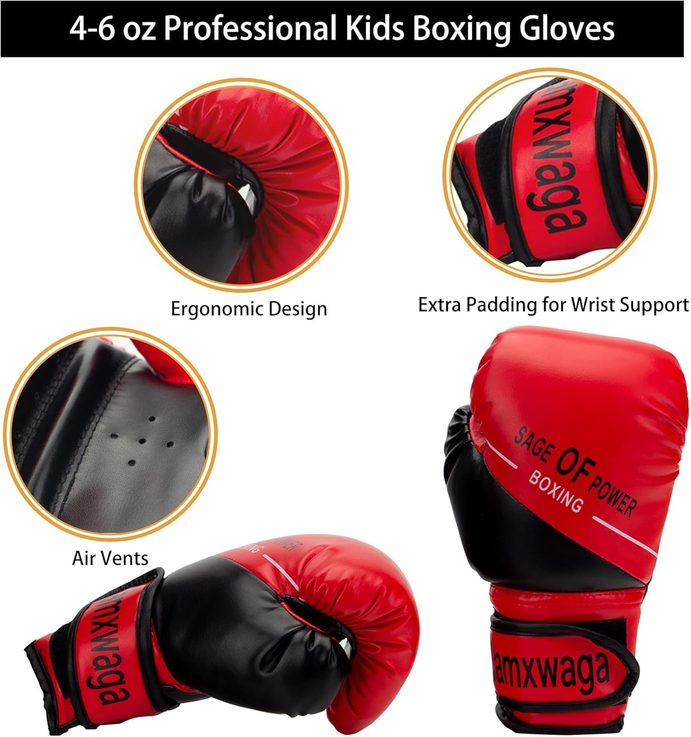 4-in-1 Boxing Gloves and Punching Mitts Set for Kids, Youth Boxing Gloves Focus Pads with Reflex Ball, Kids Sparring Equipment for MMA, Karate, Muay Thai, Taekwondo