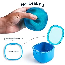 Denture Bath Case, Retainer Cleaning Box,No-Leak Denture Case, Mouth Guard, Night Guard and Retainer (blue)
