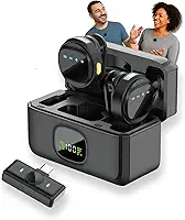 Microfone de Lapela Sem Fio Tipo C Kit Duplo com Case de Carregamento | Compatível com iPhone 15/16 Android USB-C e Notebooks | IA Antirruído | TikTok, Podcast, Gravações, Vídeo Aulas Online (Preto)