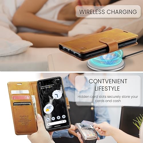 Miniatura 5 de Funda tipo cartera para Google Pixel 7 5G con bloqueo RFID, soporte para tarjetas de crédito, de piel sintética, con función atril, protección a