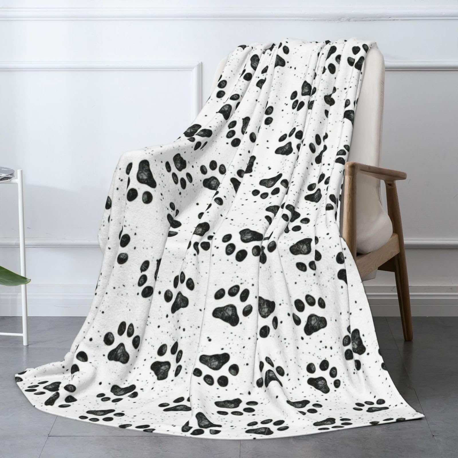 Couverture en flanelle avec motif patte de chien - 177,8 x 203,2 cm