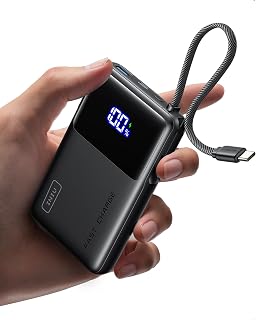 INIU Power Bank 10000mAh, Mały 45W Szybkim Ładowaniem USB C ładowarka | Wbudowany Kabel USB-C, Bezpieczny w Locie Zestaw
