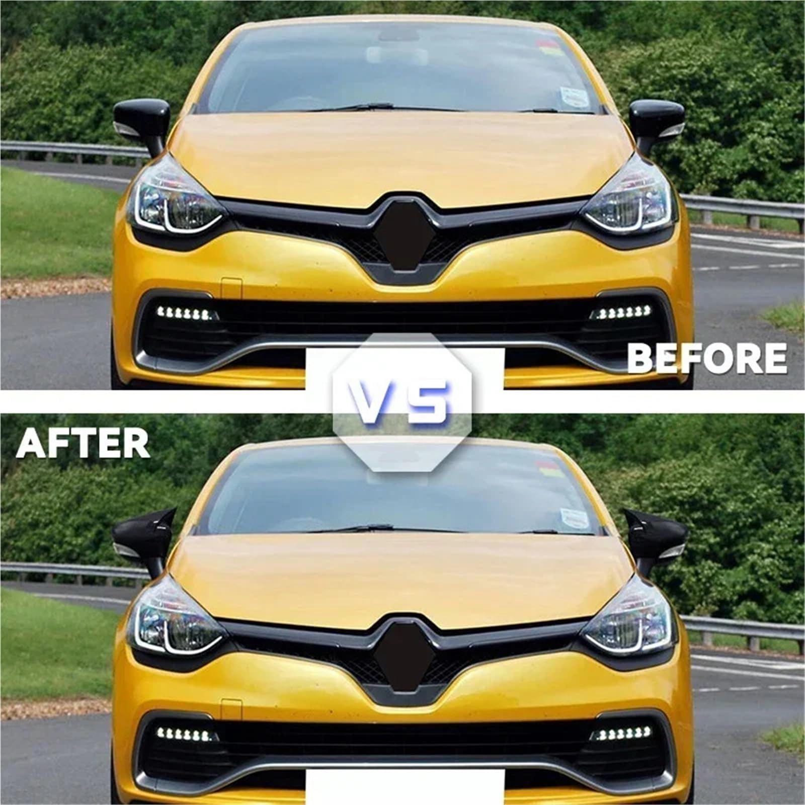 Naklejka przeciwmgielna na lusterko 2 szt. nakładek na lusterko boczne i wsteczne, włókno węglowe, połysk, czarne, pasujące do Renault Clio 4 2012-2019.(Carbon fiber pattern)
