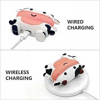 Cute Case for AirPods 2, AirPods Cow Case Silicone Cartoon AirPods 1st / 2nd Generation Case Kawaii 3D Cow AirPods 2 Case Funny Animal Protective Cover with Carabiner (AirPods 1/2)