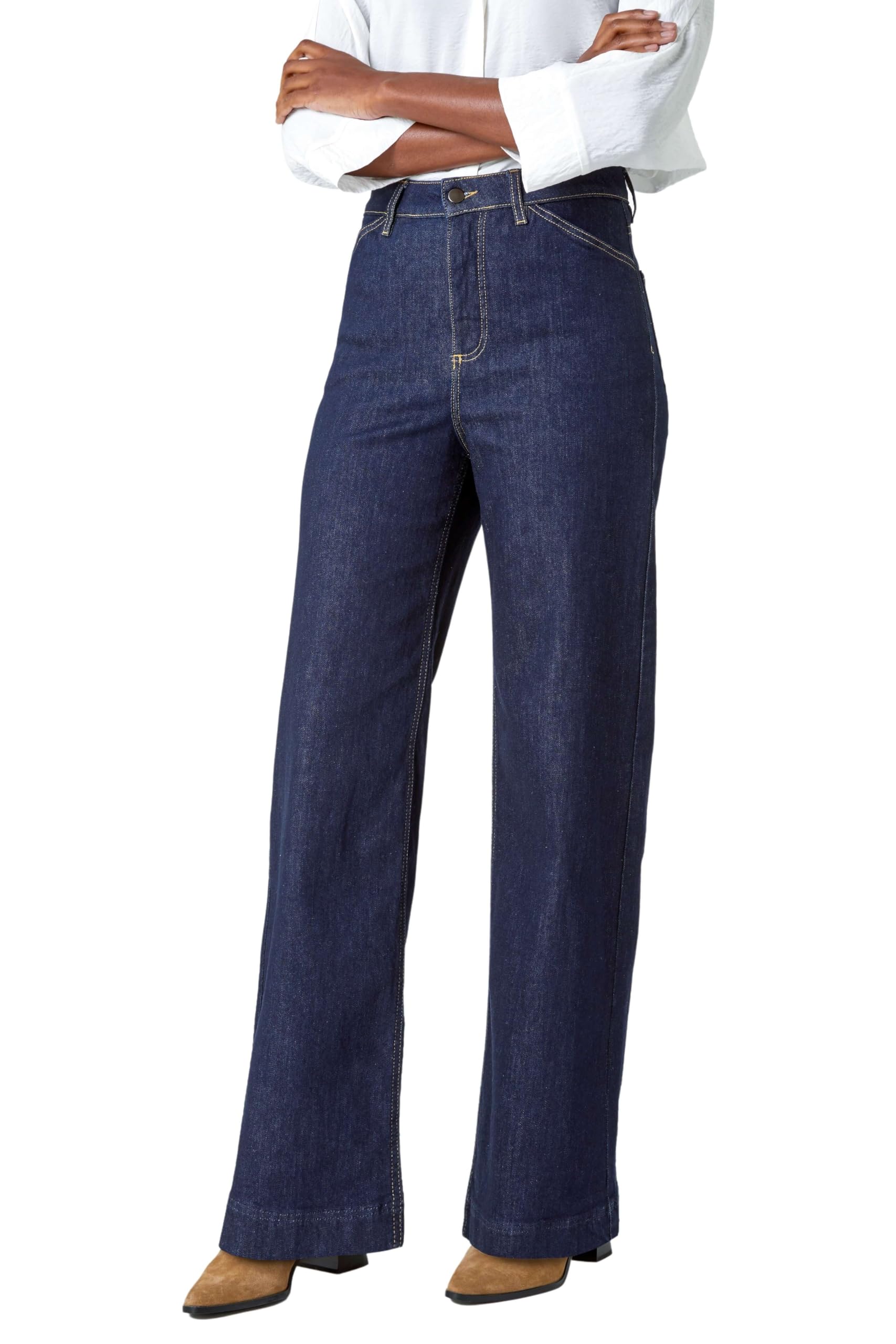 Roman Originals Women's Indigo Wide Leg Jeans For Uk Denim Trousers Palazzo Pants Jeggings Stretchy Cotton Summer Winter Autumn Spring Smart Office Work Party Flattering Bottoms - Size 16