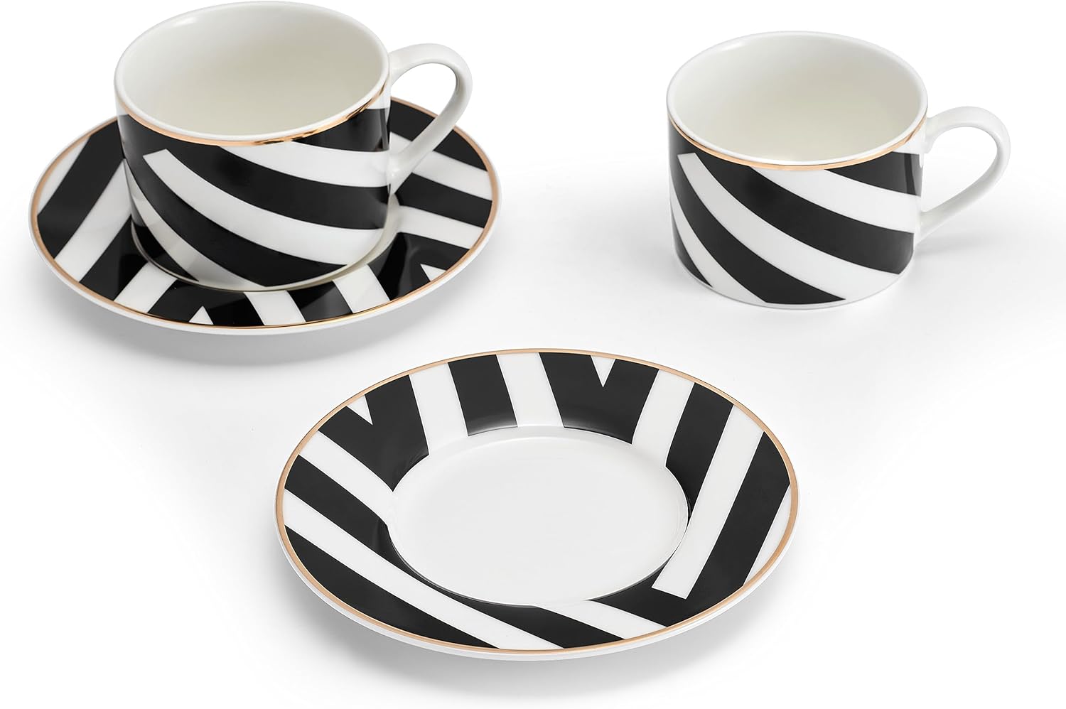 Mikasa Luxe Deco 2pc Fine China Tea Cup & Saucer Set - Geo Pattern, 250ml, Gift Boxed