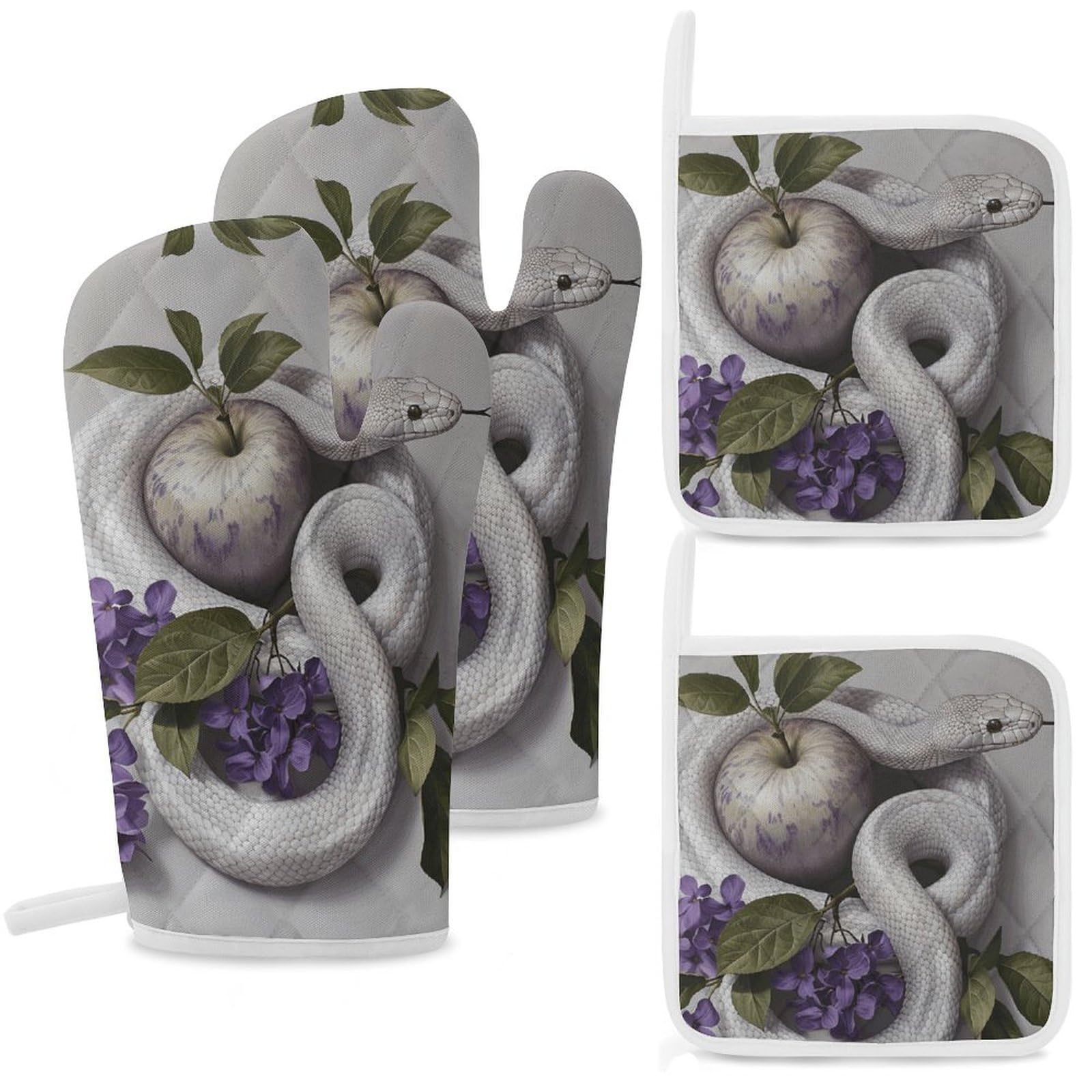 Lot de 4 gants de cuisine et maniques à imprimé serpent pour cuisson
