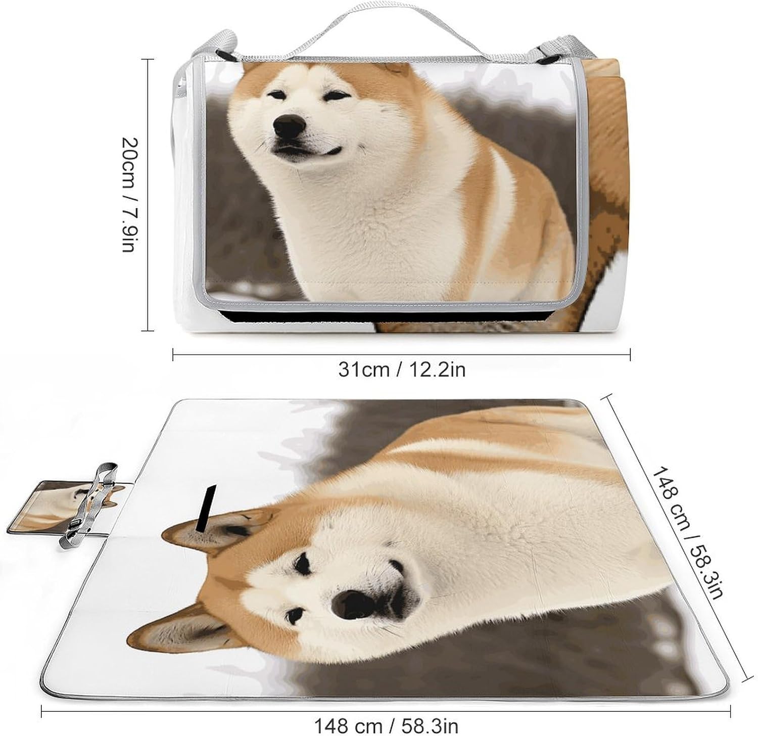 Akita Waterproof Picnic Blanket 58.3''x58.3'',Portable and Foldable Picnic Mat with Handle,Outdoor Blankets for Lawn Park Beach Travel
