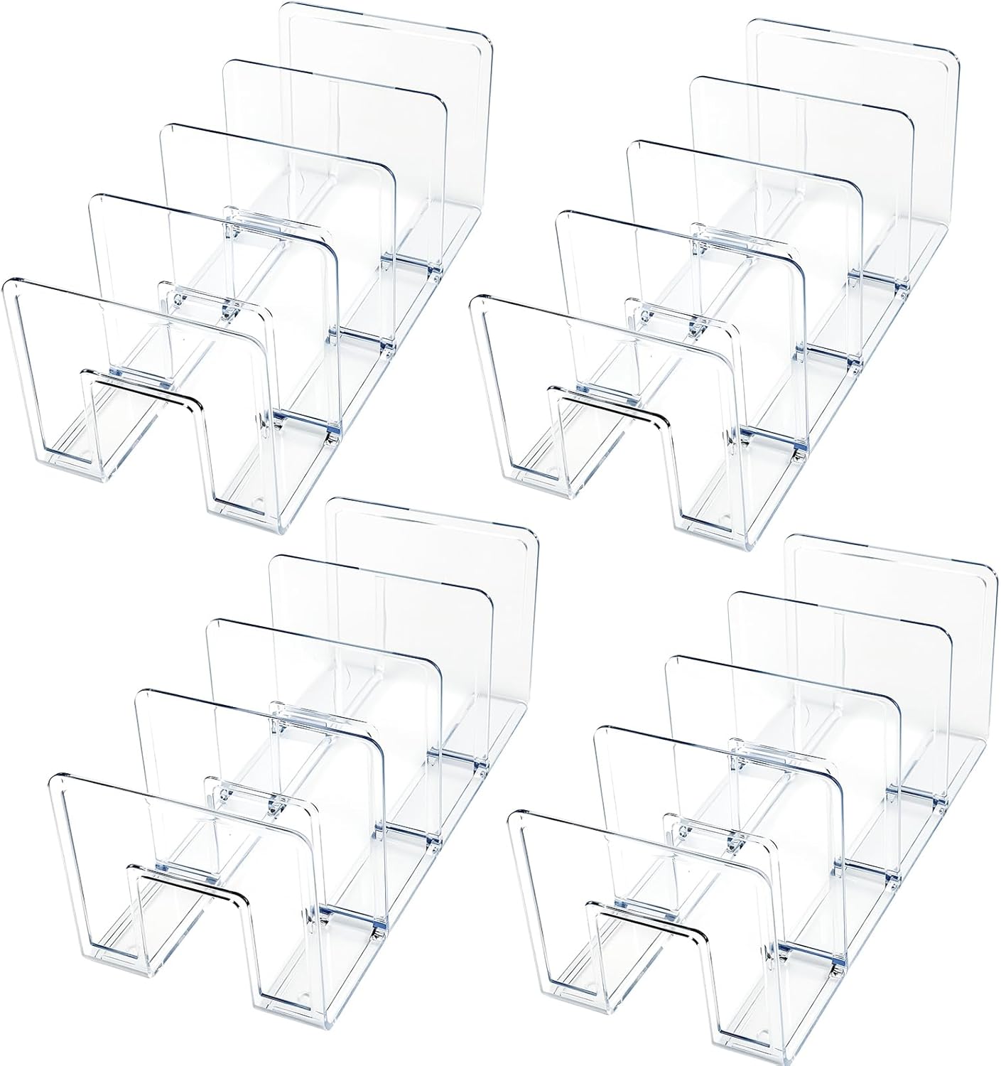 4 Pack Acrylic Purse Organizer, 4 Sections Clear File Sorter Sturdy Book Dividers Folder, Office Storage Stand Rack for Desk, Book, Binder, Envelopes, Notebook, Eyeshadow Palette