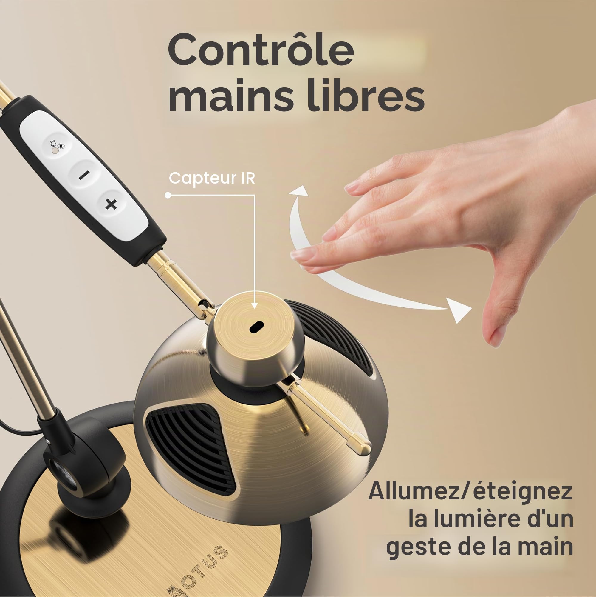 OTUS Lampe de bureau LED à intensité variable avec contrôle gestuel, lampe de bureau rétro, 3 modes de couleur, 12 niveaux de luminosité, bras flexible en métal, lampe de table LED et lampe de travail