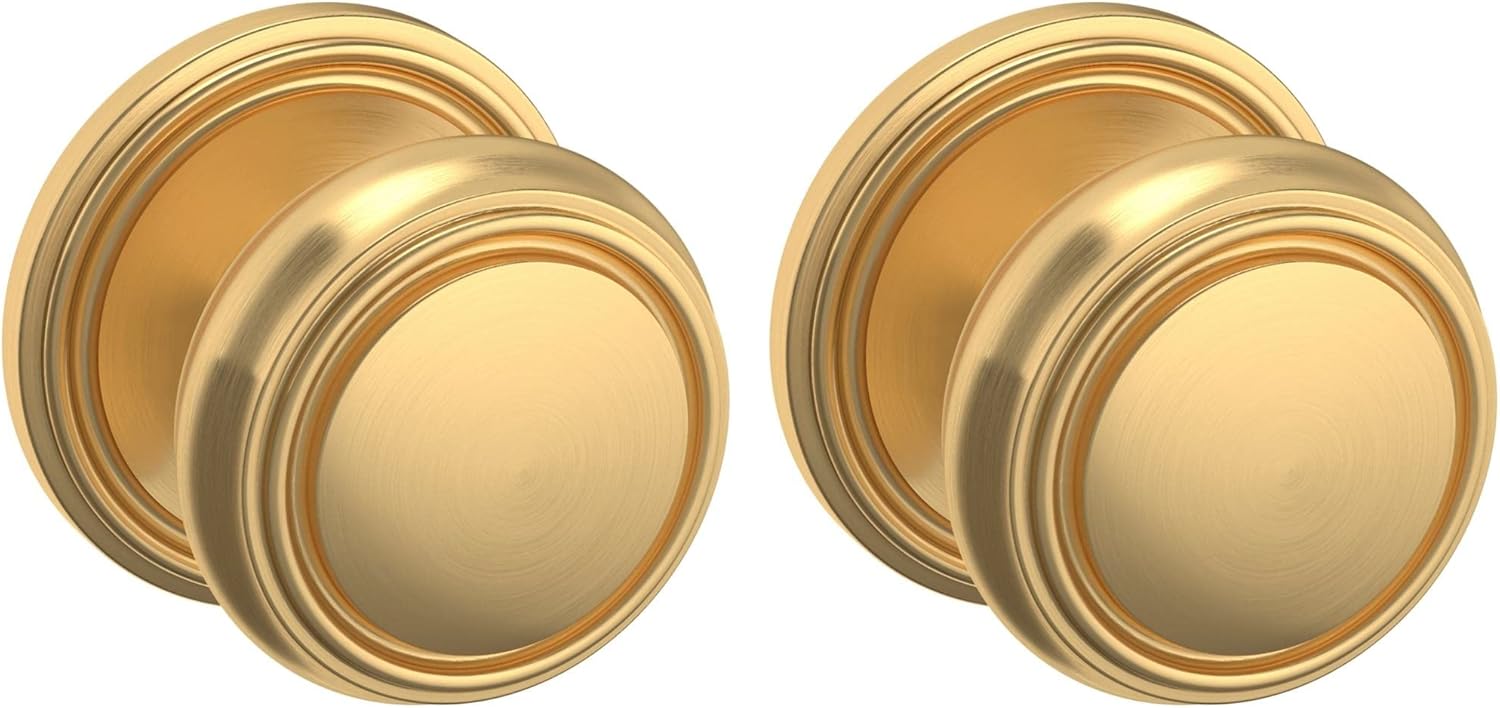 Baldwin 5068.FD 5068 Non-Turning Two-Sided Dummy Door Knob Set with 5070 Rose from The Estate Collection - Non-Lacquered Brass