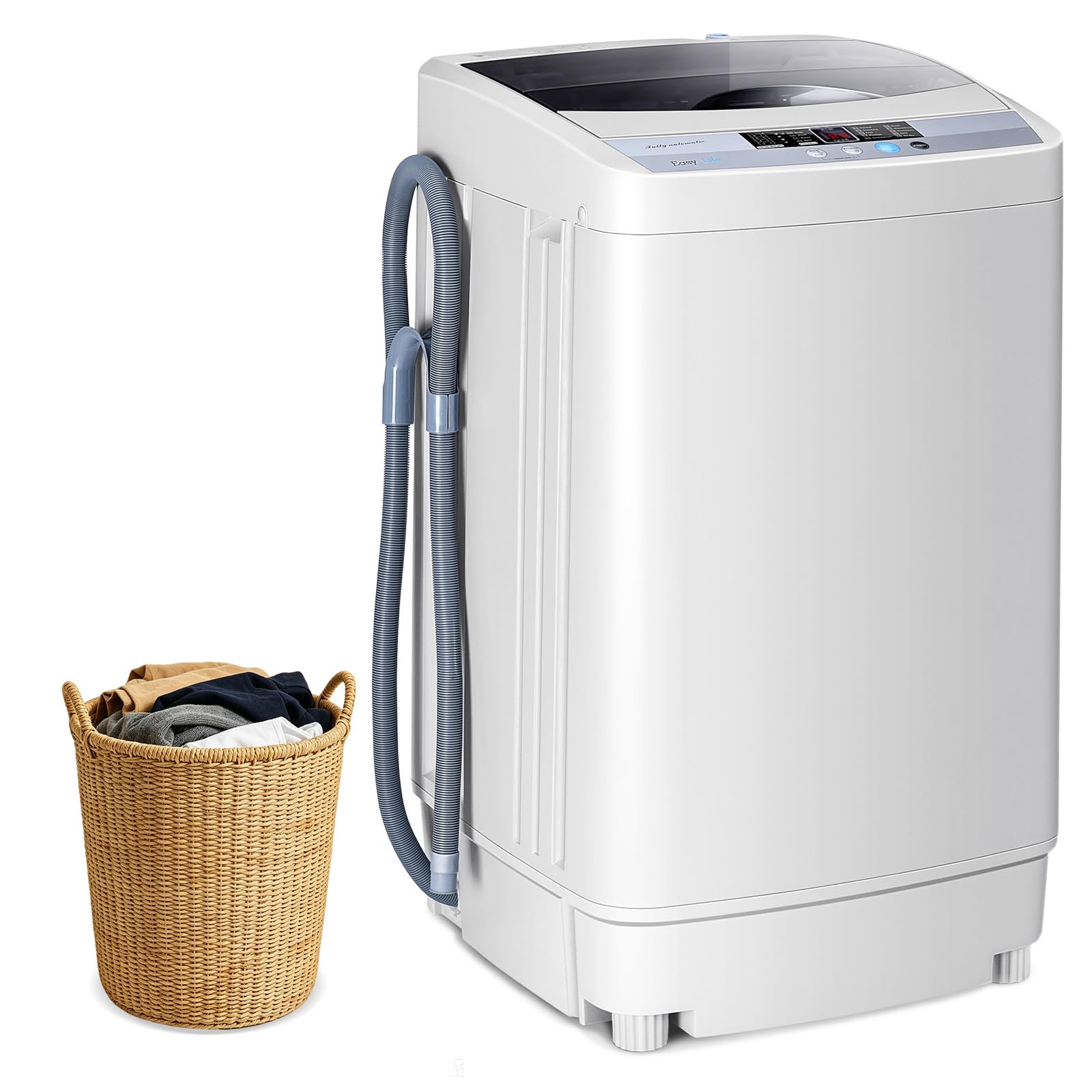 GYMAX Lave-Linge Automatique, Mini Machine à Laver 4,5 KG, 10 Programmes, 8 Niveaux d'Eau, avec Affichage LED, Pompe de Vidange, pour Maison, Appartement, Camping, Dortoir