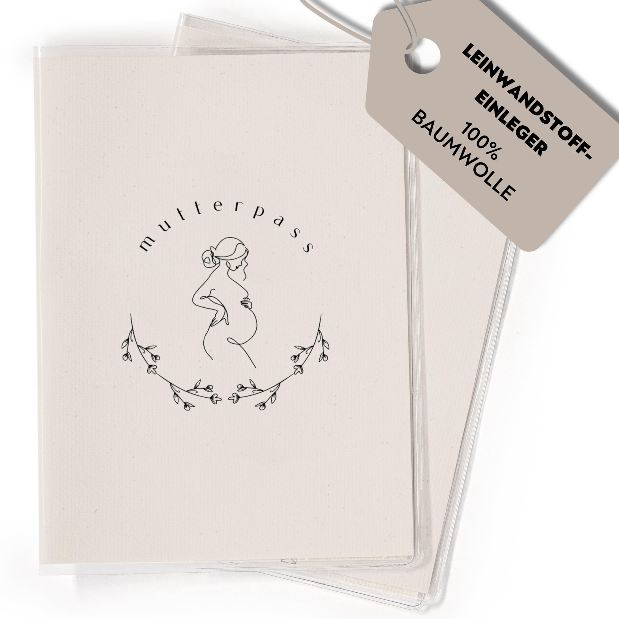 FreudenPost® Premium Mutterpasshülle aus Leinwandstoff - Geschenk zur Schwangerschaft & Geburt - Fach für Ultraschallbilder - stilvoll & langlebig (Beige minimal)