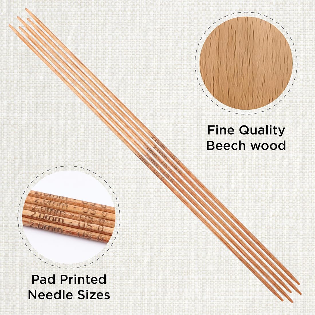 KnitPro Basix Beech Double Pointed Needles 8" (20cm) | US Size 0 (2mm)