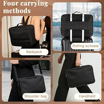 Makeup Bag Extra Large Travel Make Up Bag with Adjustable Compartment Professional Vanity Case Cosmetic Bags Makeup Organiser Bag Beauty Box Train Case Hairdressing Tools and Shoulder Strap, Black
