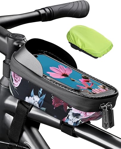 Miniatura 28 de Whale fall - Bolsa impermeable para el marco de la bicicleta, para sostener tu teléfono, GPS, de etilvinilacetato duro en azul, resistente a la Negro