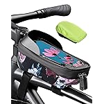 whale fall Hard Casing Floral Bike Bag, Never Deform/Waterproof, Bike Phone Mount with 0.25mm Sensitive TPU Touch-Screen, with Rain Cover for Phones under 6.9\'\'