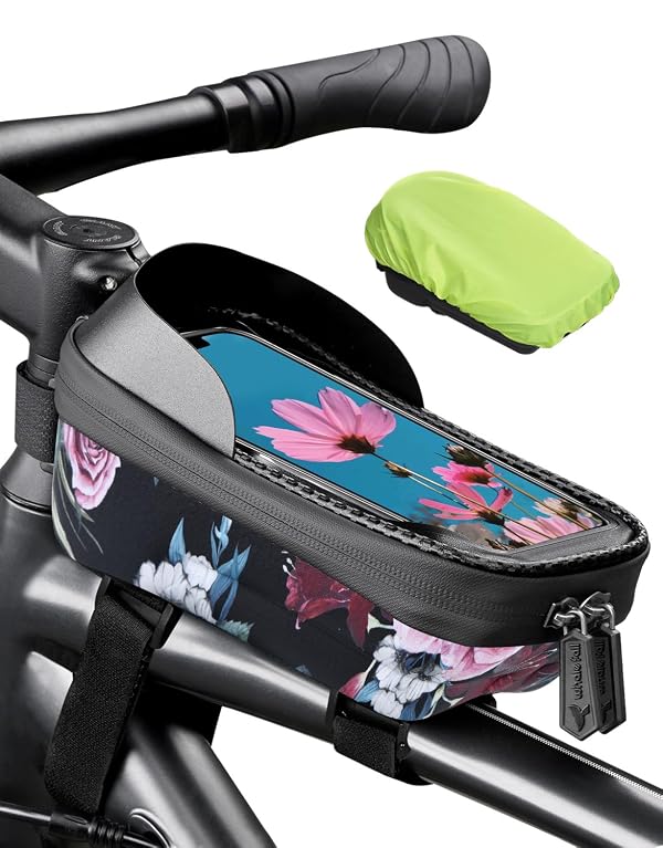 whale fall Hard Casing Floral Bike Bag, Never Deform/Waterproof, Bike Phone Mount with 0.25mm Sensitive TPU Touch-Screen, with Rain Cover for Phones under 6.9'' by whale fall - Used condition - US$21.55
