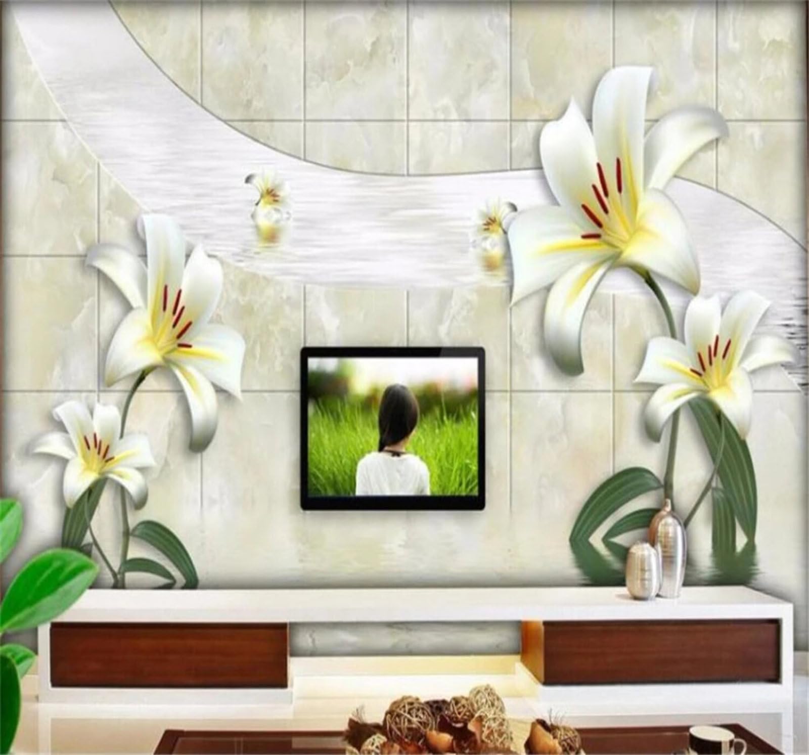 Xlming 430Cm×300Cm(B×H) Minimalist Three Dimensional Lilies Abstract Geometric 3D Wallpaper Luxury Home Dining Decor Paste Sofa Living Room The Wall For Bedroom Mural-430Cm×300Cm