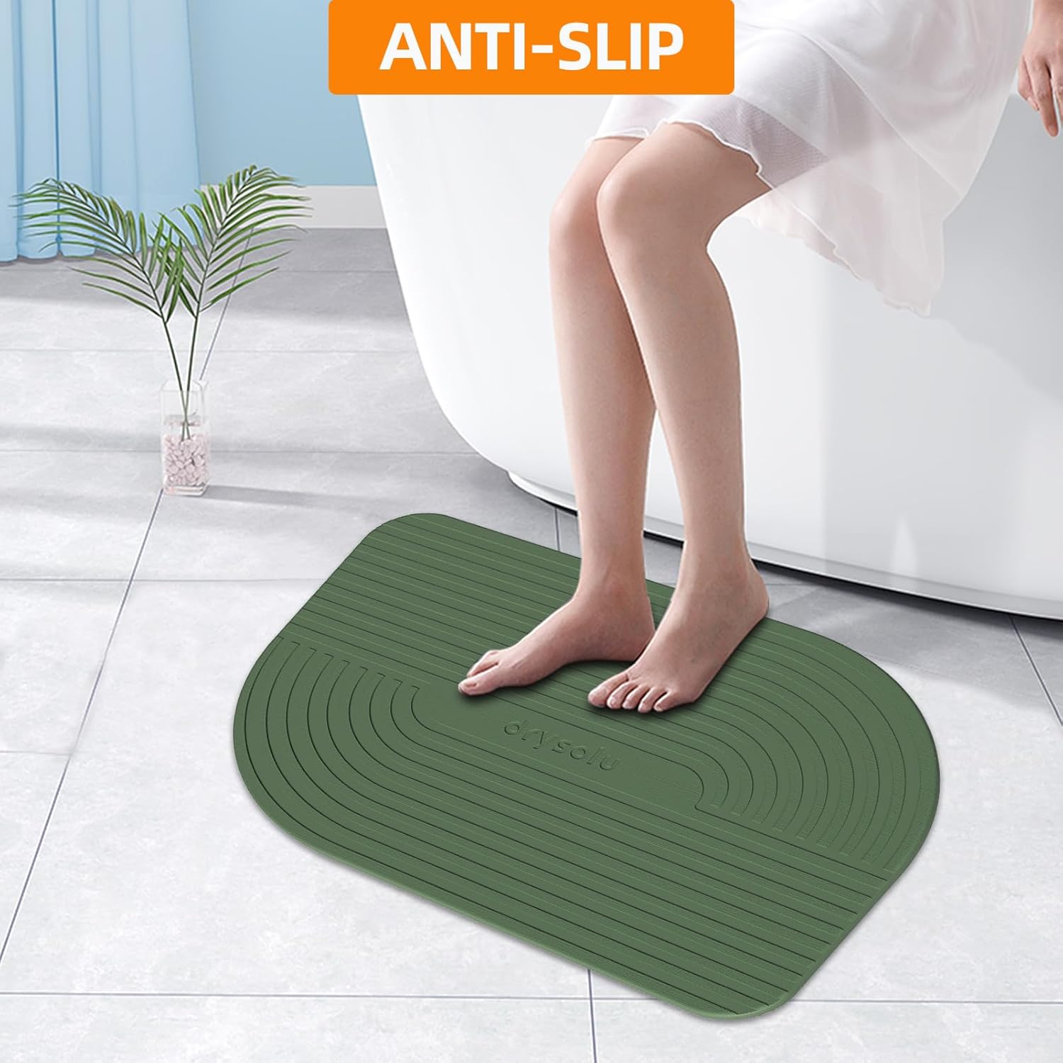 Stone Bath Mat Diatomaceous Earth Bath Mat Stone Shower Mat Fast Water Drying Ultra Absorbent Pad Diatomite Mat,Non-Slip Mat for Bathroom,Kitchen,Pet,15.35x23.62in,Hard,Drak Green,1-Pack - Image 5