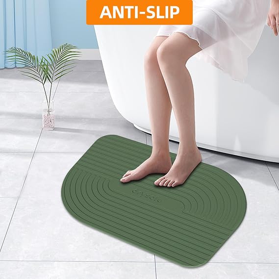 Stone Bath Mat Diatomaceous Earth Bath Mat Stone Shower Mat Fast Water Drying Ultra Absorbent Pad Diatomite Mat,Non-Slip Mat for Bathroom,Kitchen,Pet,15.35x23.62in,Hard,Drak Green,1-Pack