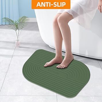 Stone Bath Mat Diatomaceous Earth Bath Mat Stone Shower Mat Fast Water Drying Ultra Absorbent Pad Diatomite Mat,Non-Slip Mat for Bathroom,Kitchen,Pet,15.35x23.62in,Hard,Drak Green,1-Pack