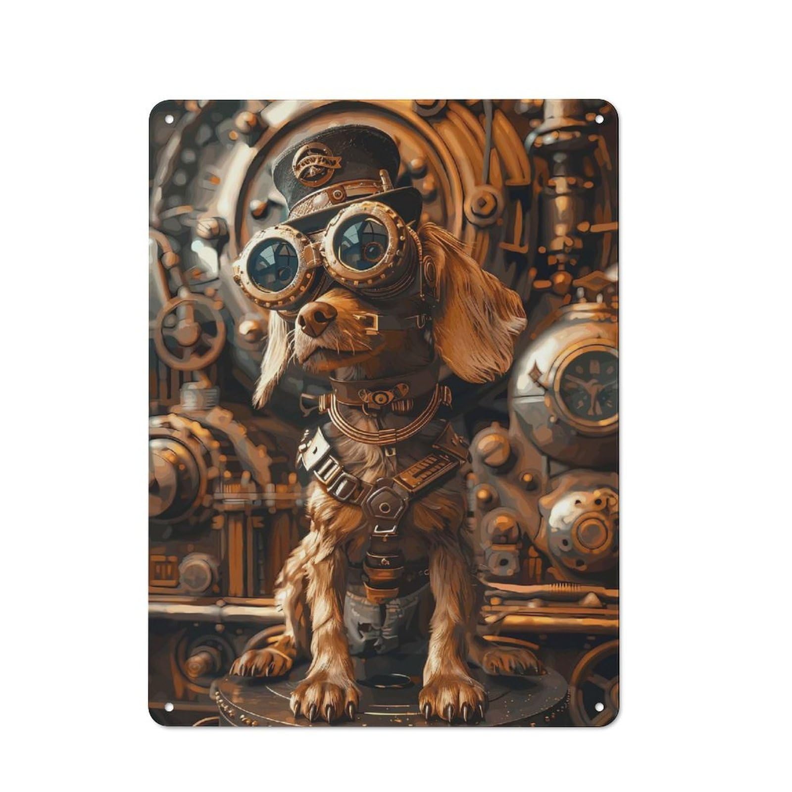 Junmoney Steampunk Dog Cocker Retro Metal Wall Sign 40X30cm Featuring For Hallway Wall, For Garage, Workshop And Man Cave Decoration