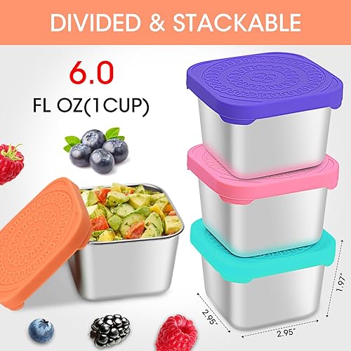 Miniatura 2 de Haldane 4Pack Stainless Steel Snack Containers for Kids, Metal Food Storage Containers With Lid Snack Cups for Toddlers, Easy Open Stackable Small