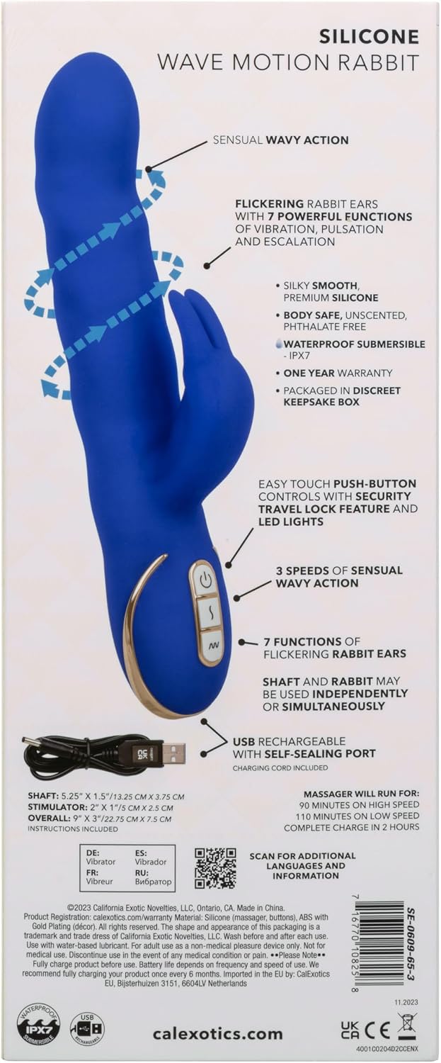 CalExotics Jack Rabbit Signature Silicone Wave Motion Rabbit Vibrator with 7+3 Vibrating Modes and IPX Waterproof Ability - SE-0609-65-3