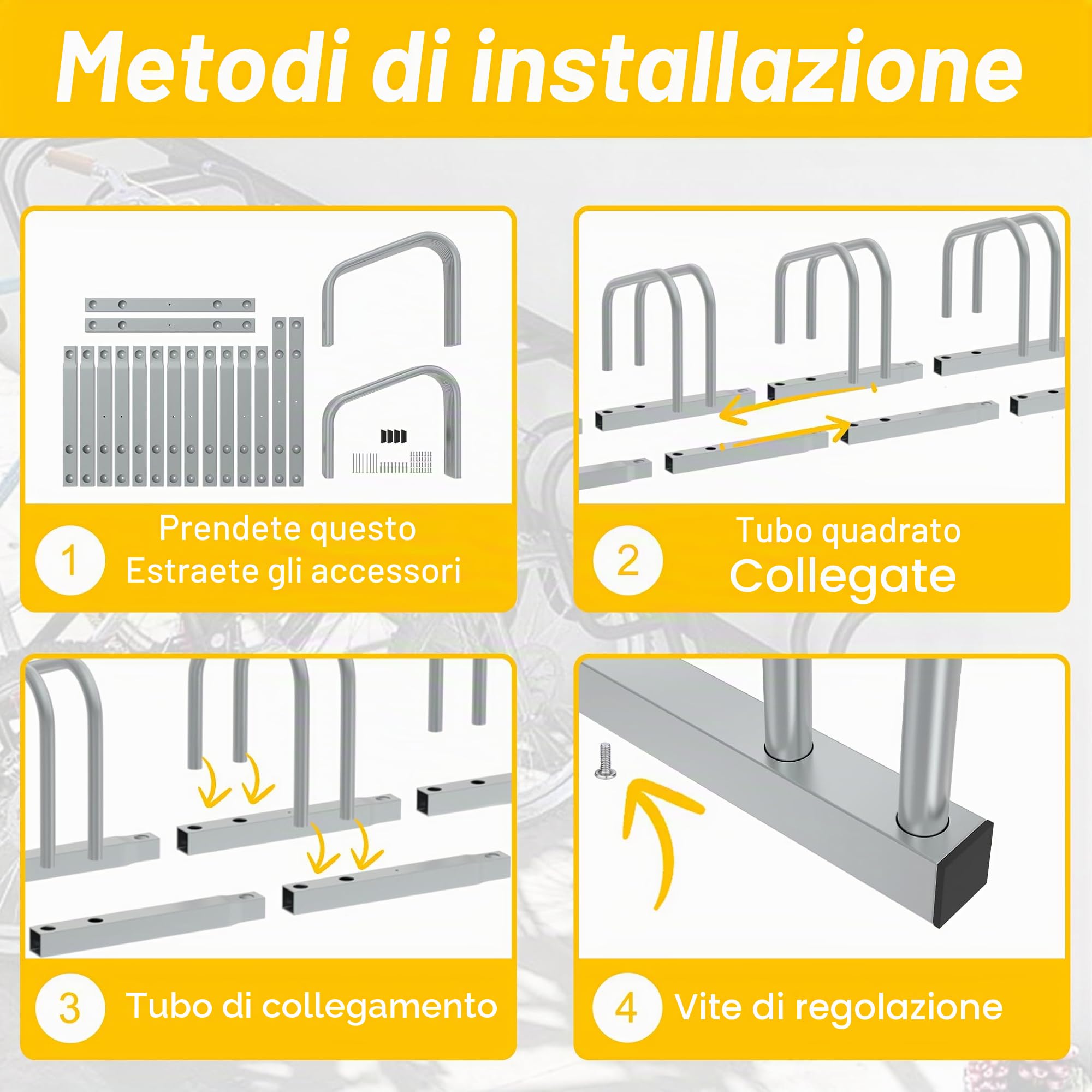 AUFUN Parcheggio bici per 6 Biciclette Anti-ruggine Portabiciclette Rastrelliera Supporto in metallo para Pavimento o Paretesalvaspazio, Risparmio di Spazio