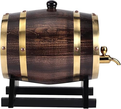 Miniatura 9 de Barril de whisky de madera, barril de envejecimiento de roble de 3 litros con 4 soportes y grifo, barril de vino tinto para cerveza casera,