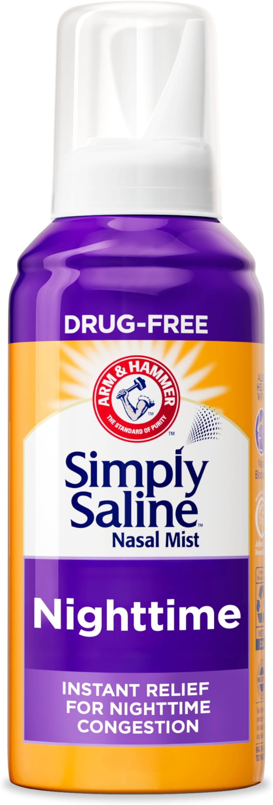 ARM & HAMMER Simply Saline Nighttime Nasal Mist 4.6oz- Instant Relief for SEVERE Congestion- One 4.6oz Bottle
