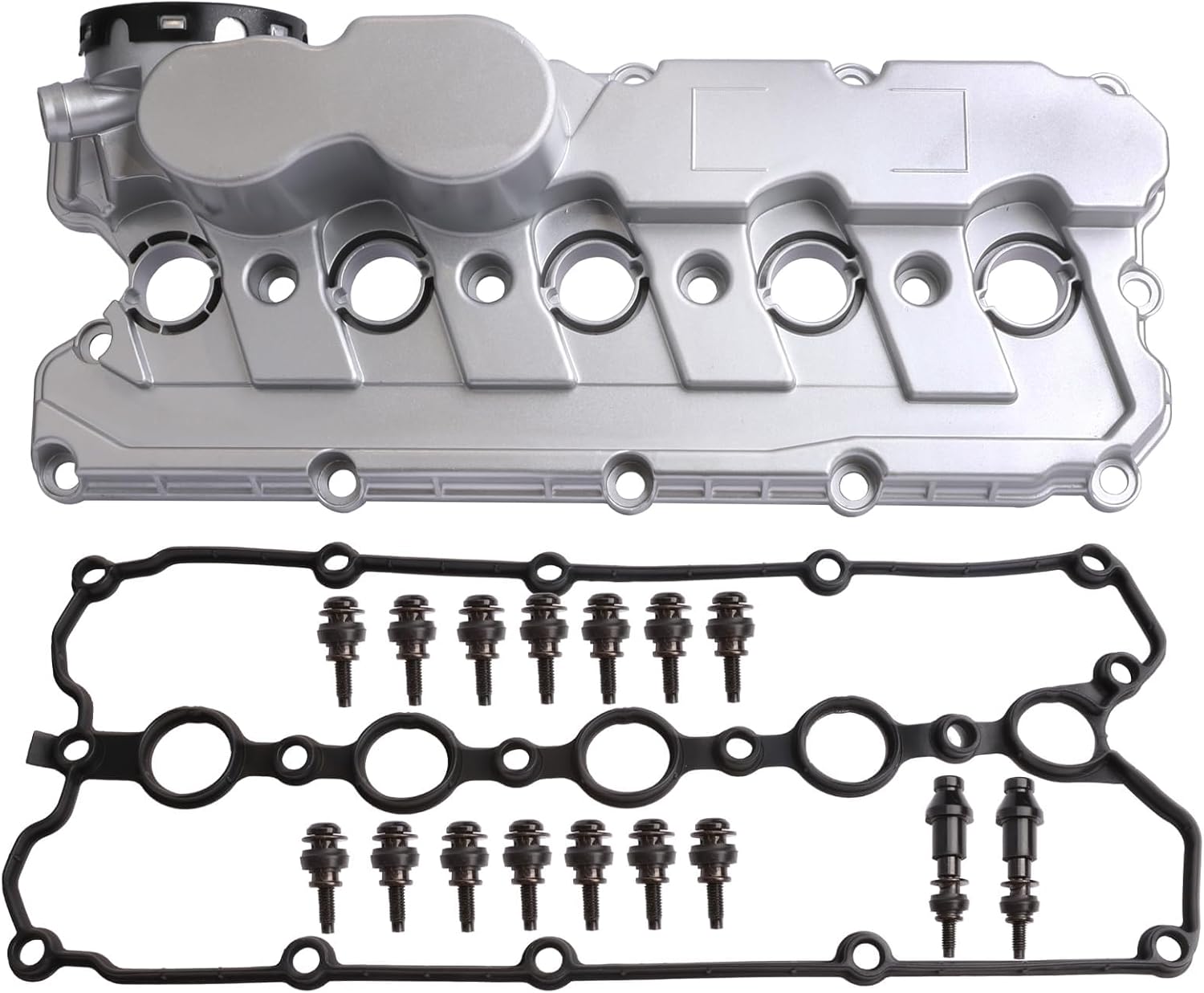 MITZONE Engine Valve Cover Compatible with 2006-2014 Volkswagen Jetta Beetle Golf Passat Rabbit SportWagen 2.5 L5 Cylinder Replace 07K-103-469-L 07K-103-469-F Aluminum