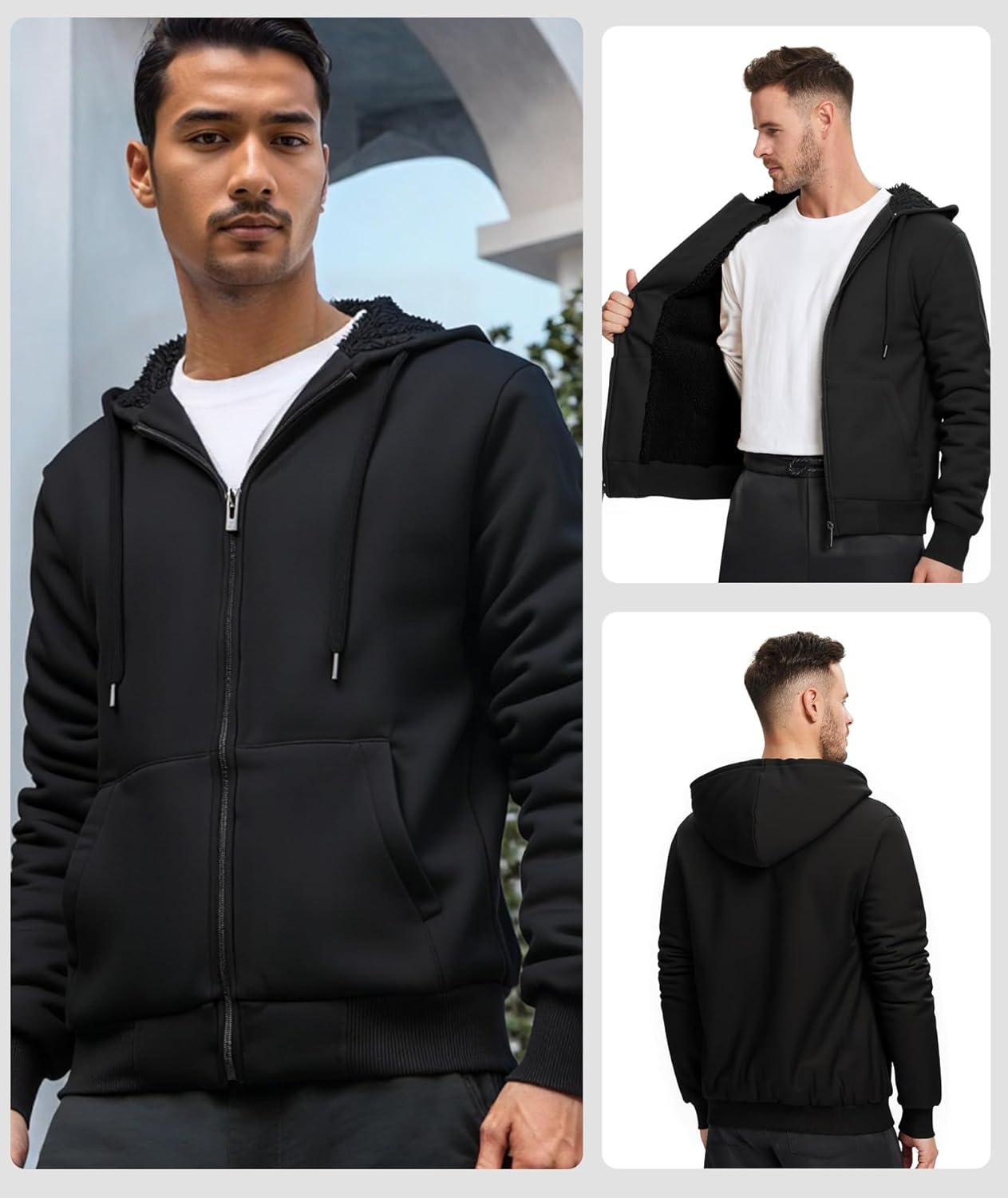 Little Beauty Zip Up Hoodies for Men Heavyweight Fleece Jacket Casual Hooded Sweatshirt with Pocket - Image 2