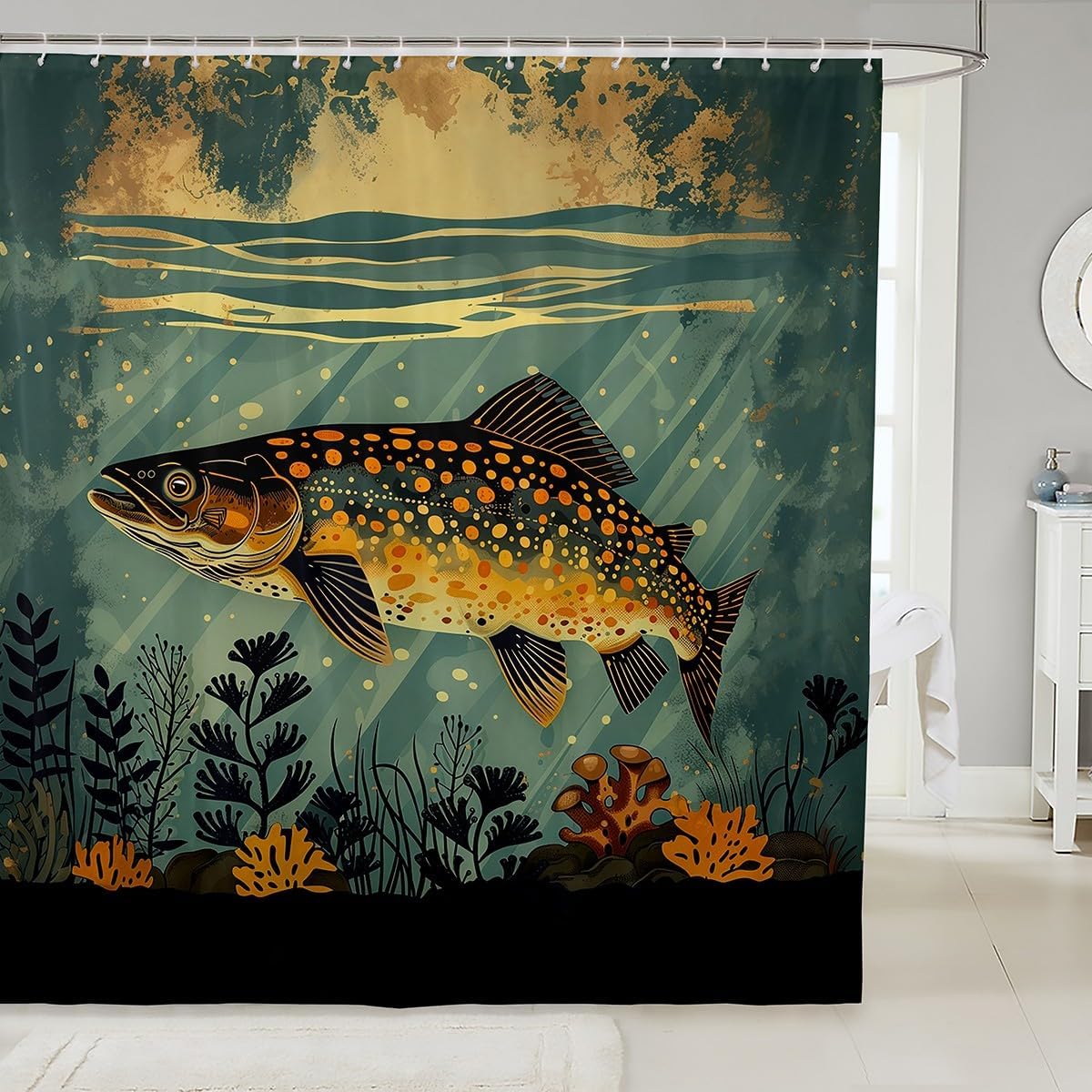 jejeloiu Big Pike Fish Bathroom Accessories 72"x84" Fishing and Hunting Shower Curtain for Bathroom Decor for Kids Boys Girls Decor Fisherman Bath Curtain Waterproof Polyester Fabric