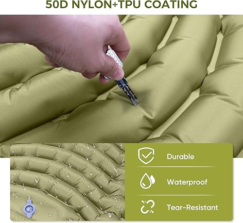 Miniatura 3 de Colchoneta de dormir para campamento, colchón ligero de campamento con almohada integrada, bomba de pie, alfombrilla inflable compacta y portátil,