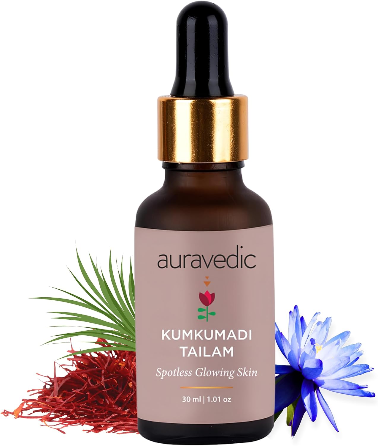 Auravedic Kumkumadi Tailam olejek do twarzy do świecącej skóry, 30 ml, serum do twarzy Kumkumadi Thailam