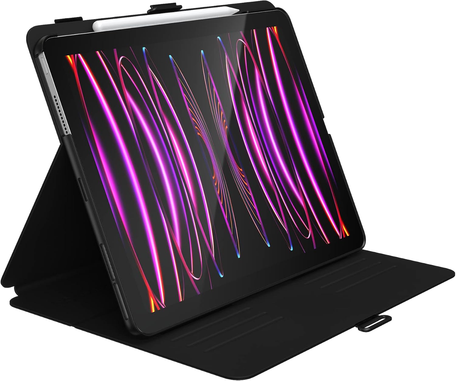 Speck Case for iPad Pro 6th Generation 12.9 Inch - Drop & Camera Protection, Slim Multi Range Stand, Apple Pencil Holder - Black/Black/White