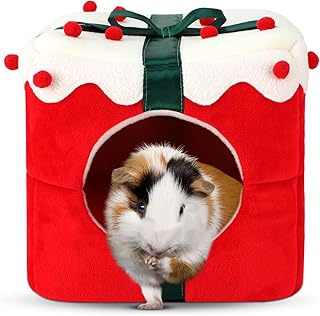 YUEPET Christmas Guinea Pig Hideout, Cozy Small Animal Bed Warm Guinea Pig House with Removable Cushion for Guinea Pigs Chinchillas Dwarf Rabbits Sugar Gliders Hamsters 8.7
