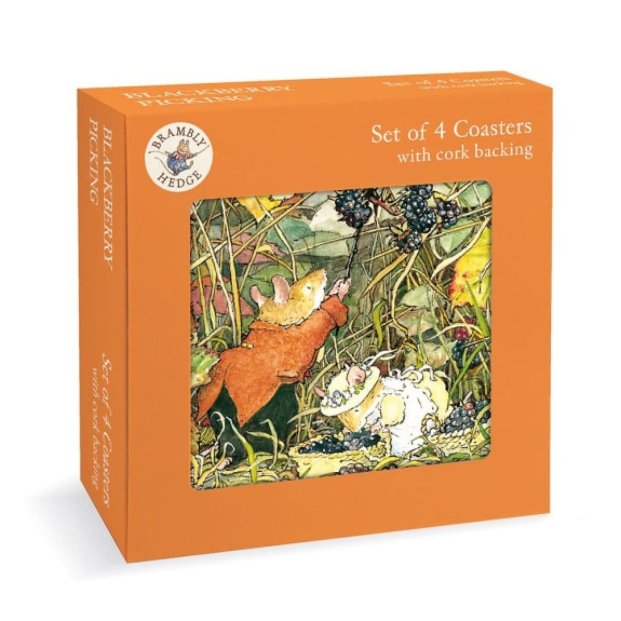 Museums & Galleries Set of 4 Coasters - Brambly Hedge 'Blackberry Picking' Design - Cork Backed - Statement Coasters for the Home