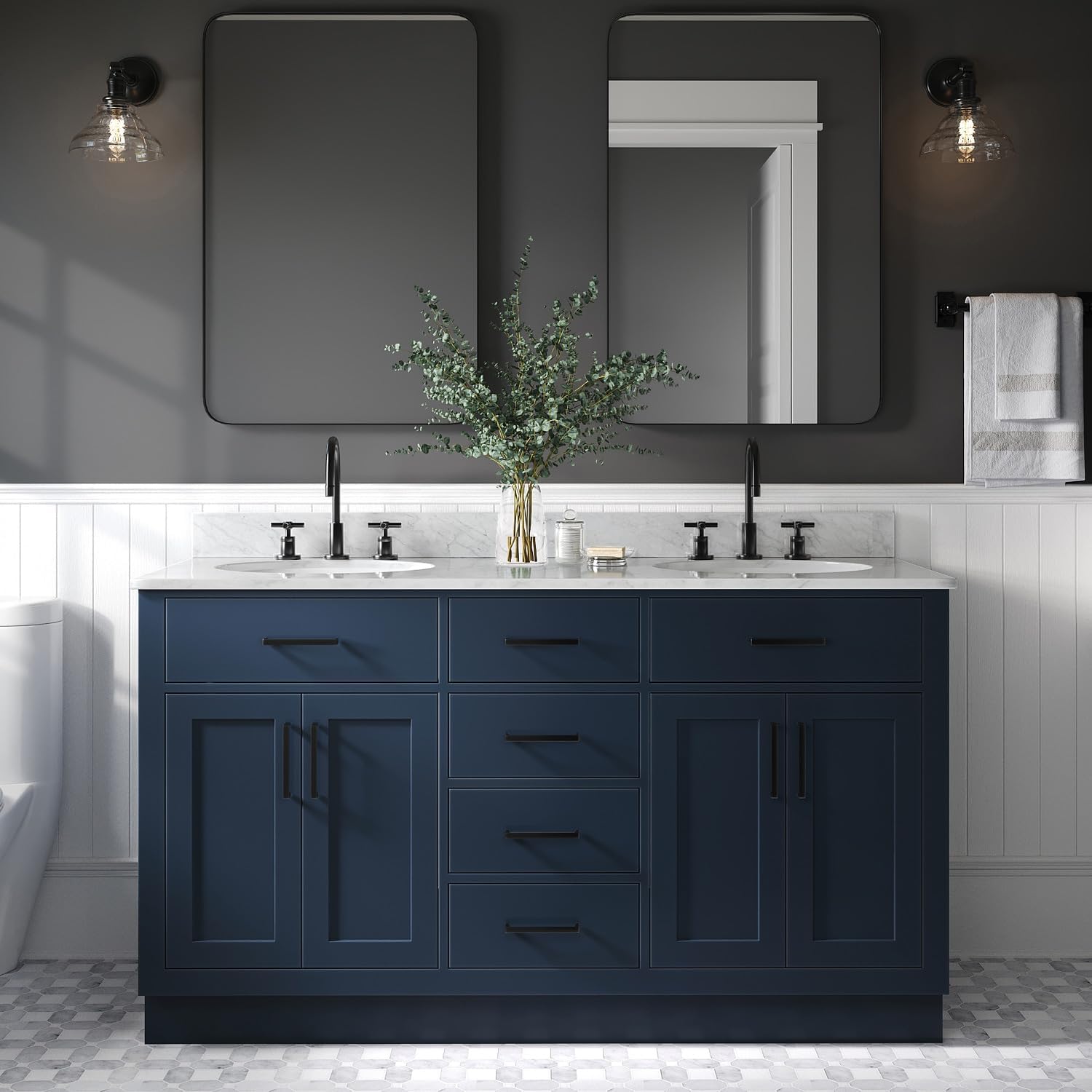 Amazon.com: ARIEL Double Bathroom Vanity 61" Midnight Blue, Italian ...