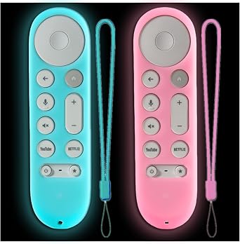 Gavyqier 2Pack Remote Cover Compatible with Google Chromecast 4K 2024,Protective Case for Google TV Streamer 4K 2024 Voice Remote Glow Sky Blue&Glow Pink