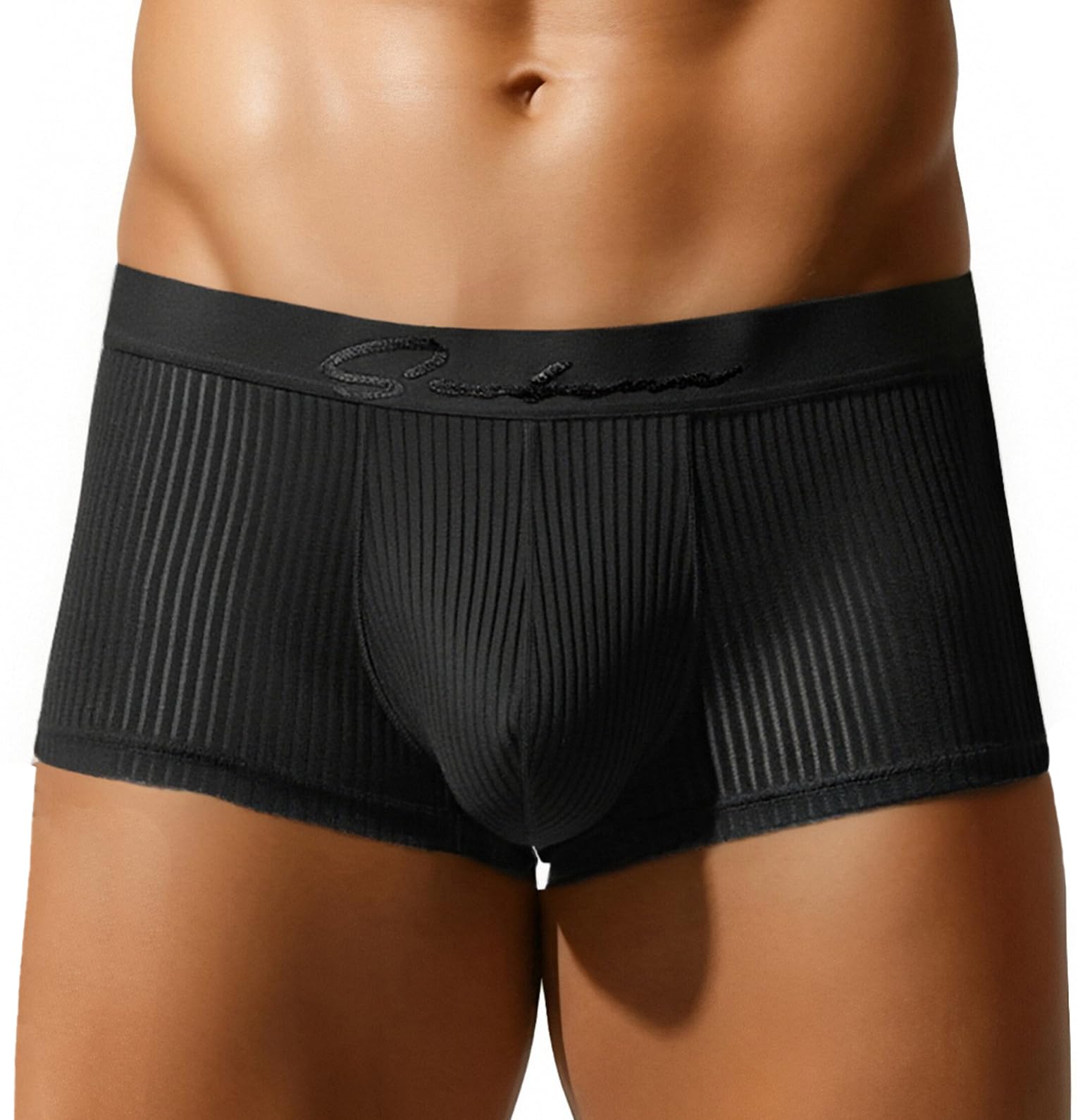 SEAUR Boxer da uomo a costine, senza cuciture, sexy, a vita bassa, traspiranti, mutande